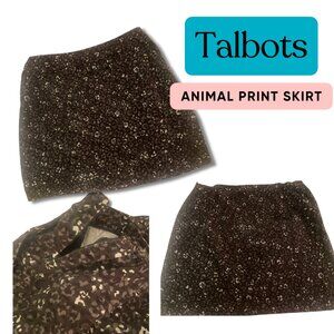 Talbots Black Gray Corduroy Animal Pattern Skirt
